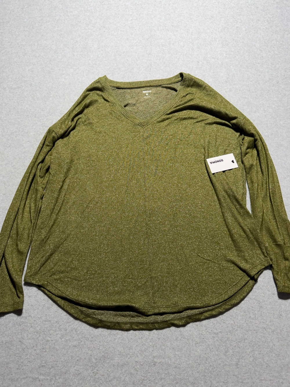 NWT Sonoma Olive Heather Knit Top Long Sleeve Size M Oversized, Lightweight
